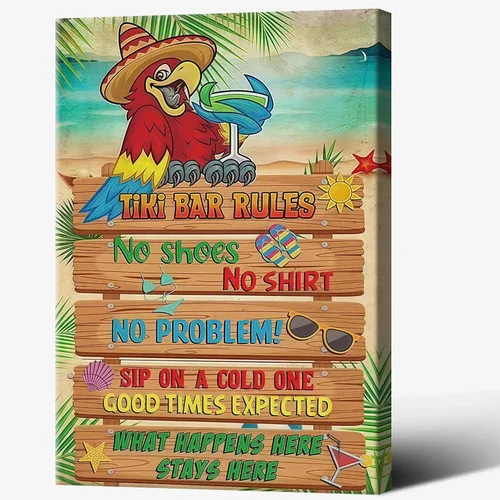 Miniatura 23 de Póster de decoración de bar Tiki con texto en inglés "Don't Worry, Be Happy Parroth", póster hawaiano para decoración del hogar, adecuado para Multi