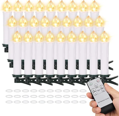 Miniatura 8 de 3 Piezas Velas de Árbol de Navidad Sin Llama con Control Remoto y Temporizador, Funcionan con Baterías con Llama Parpadeante 3D, Velas Cónicas de 7