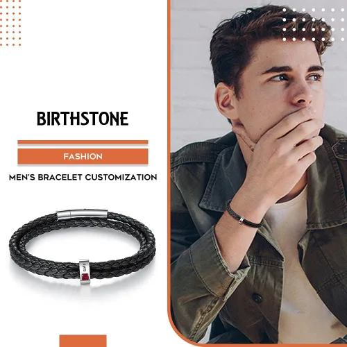 Miniatura 2 de kaululu Pulsera de cuero personalizada para hombres con piedras natales de 12345 cuentas de acero inoxidable grabadas con nombres personalizados