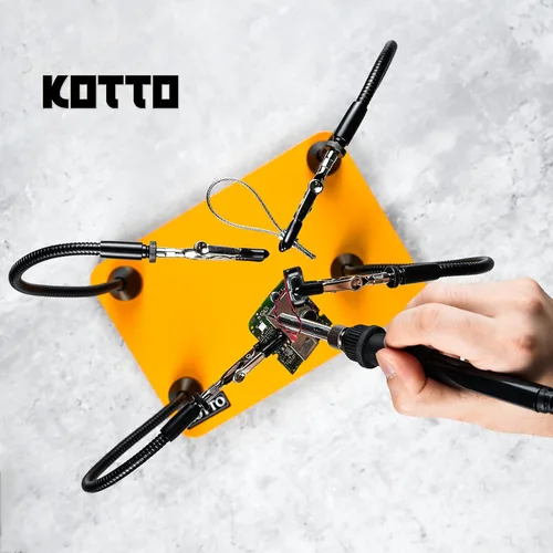 Miniatura 7 de Fstop Labs Herramienta de soldadura de tercera mano, soporte para PCB, cuatro brazos metálicos flexibles con base magnética, manos que ayudan a