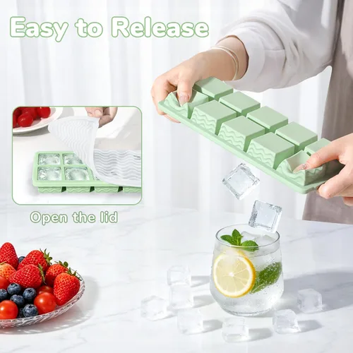 Miniatura 4 de Doasuwish Bandejas de cubitos de hielo para congelador con tapas, 2 cucharadas de 10 cubos cuadrados y bandejas de hielo en forma de corazón, moldes