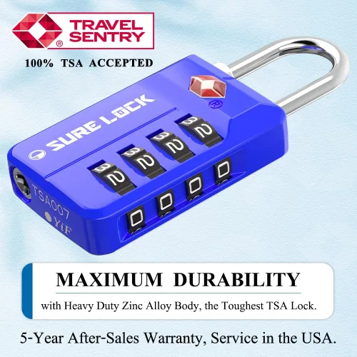 Miniatura 2 de SURE LOCK Cerraduras de equipaje con combinación de 4 dígitos reiniciables aprobadas por la TSA con alerta abierta, diales de fácil lectura