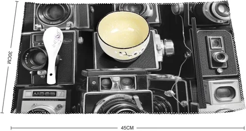 Miniatura 2 de Retro Cool Camera Collection Placemats Set of 6 Washable Non-Slip Waterproof Place Mats Rectangle Canvas Heat Resistant Table Mats for Party Kitchen
