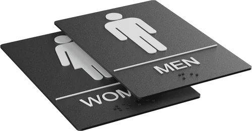 Miniatura 3 de ASSURED SIGNS - Letrero de baño para negocios, 9 x 6 pulgadas, 1 paquete Cumple con la ADA, texto elevado con braille, letrero de baño premium