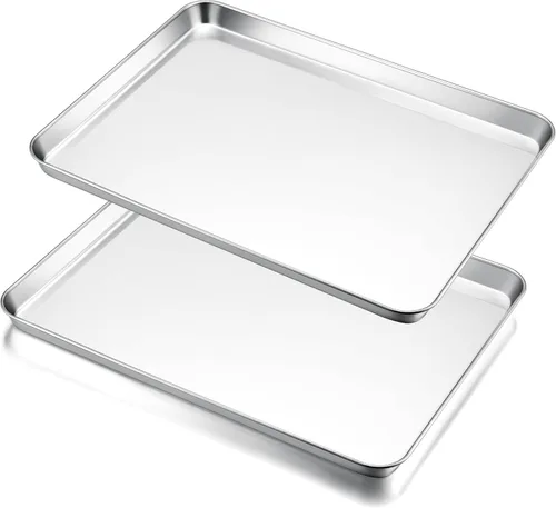 Miniatura 18 de E-far Mini bandeja para horno tostador, bandeja para hornear galletas de acero inoxidable de 9.4 x 7.3 pulgadas, bandeja pequeña de metal no tóxico