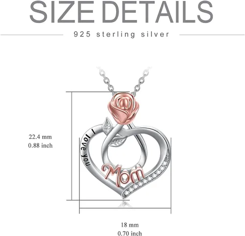 Miniatura 6 de POPKIMI Collares de corazón con diseño de rosas y flores, el mejor regalo para mamá, abuela, abuela, esposa, hija, novia, joyería de cumpleaños