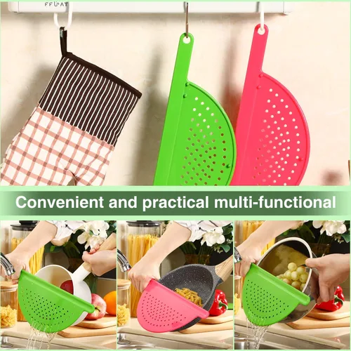 Miniatura 4 de Escurridor de ollas con asa de mano, colador lateral de plástico para ollas, para fideos, frutas, verduras y más, se adapta a hasta 9 pulgadas