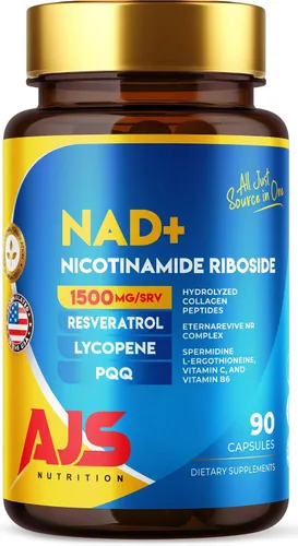Miniatura 8 de AJS NAD+ Cellular Energy - Suplemento NR con PQQ, resveratrol, licopeno, espermidina, L-ergotioneína y péptidos de colágeno, 90 cápsulas para apoyo