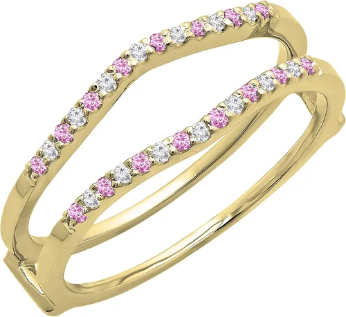 Miniatura 10 de Dazzlingrock Collection Anillo de protección redondo alternativo de zafiro rosa y diamante blanco para mujer en oro macizo de 10 quilates