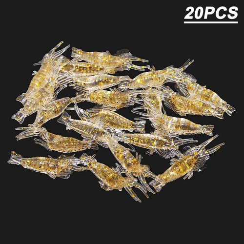Miniatura 5 de Cebos de señuelo de camarones suaves, 20 cebo de camarón artificial, señuelos de pesca con brillo, 2.0 in, kit de gambas de gambas de silicona