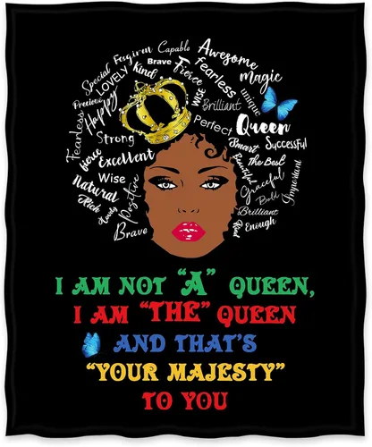 Miniatura 2 de Jekeno Manta con estampado de niña negra afroamericana con texto en inglés "I AM The Queen", regalos para mujeres, niños, niñas, amigas, decoración