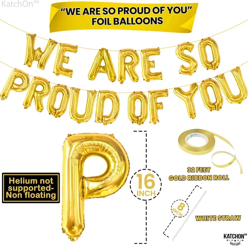 Miniatura 4 de KatchOn, Globos con texto en inglés "We Are So Proud Of You" de 16 pulgadas, globos dorados de felicitaciones We are so proud of you