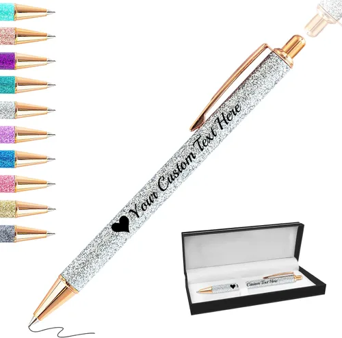 Miniatura 23 de Bolígrafos con purpurina personalizados con nombre, bolígrafos bonitos y bonitos personalizados, bolígrafos retráctiles de tinta negra, suministros