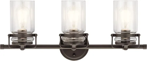 Miniatura 26 de Lámpara de pared Brinley de Kichler, para 1 foco y con pantalla de vidrio transparente, 45576OZ, 100watts, 120 volts Bronce antiguo