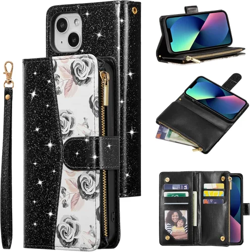 Miniatura 16 de UEEBAI Funda para iPhone 13 de 6.1 pulgadas, Cartera de piel sintética retro a prueba de golpes con función de soporte de ranuras para tarjetas