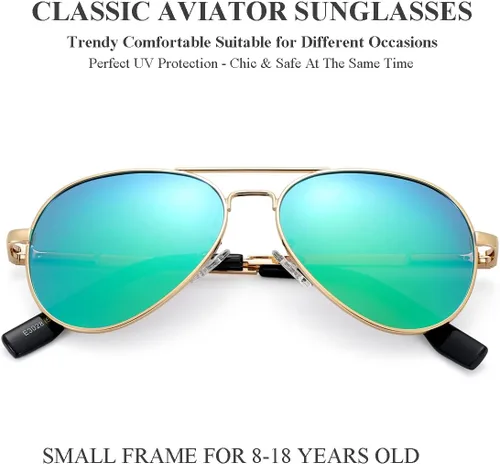 Miniatura 128 de Gleyemor Lentes de sol polarizados estilo aviador para niños y niñas, jóvenes, adolescentes, dos tamaños de 1.969 in y 2.047 in