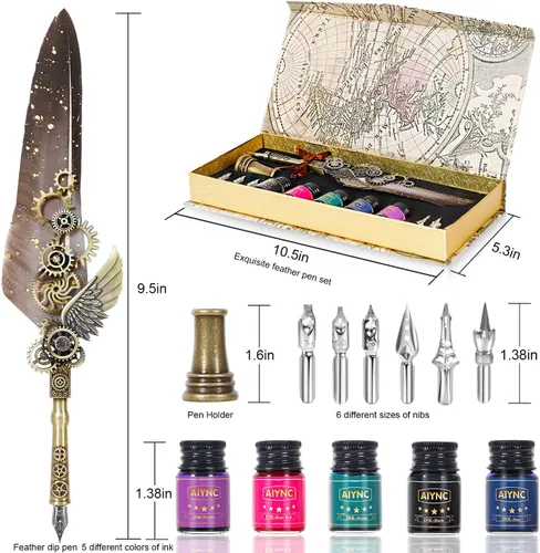 Miniatura 6 de Bolígrafo de plumas, juego de bolígrafos de caligrafía - Escribir cartas, diarios, firmas, invitaciones y más (gris)