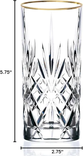 Miniatura 3 de Lorren Home Trends Siena Collection Copa de cristal para agua, bebida o té helado con diseño de banda dorada, juego de 4, 12 onzas High Ball