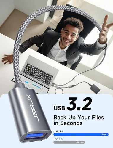 Miniatura 2 de Cable de Extensión USB 3.0 de 6.6 Pies, JSAUX Cable de Extensión USB A Macho a Hembra Material Trenzado Duradero Transferencia Rápida de Datos