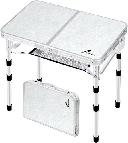 Miniatura 10 de Sportneer Mesa de campamento: Mesa plegable pequeña de altura ajustable de 35.4 pulgadas de largo x 23.6 pulgadas de ancho con 2 capas de malla