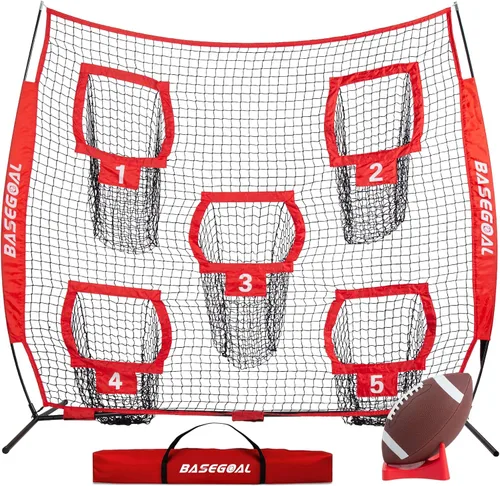Miniatura 11 de BaseGoal Redes de Fútbol Americano para Lanzamiento, Objetivo de Fútbol Americano, Equipo de Entrenamiento de Quarterback con 5 Bolsillos Objetivo