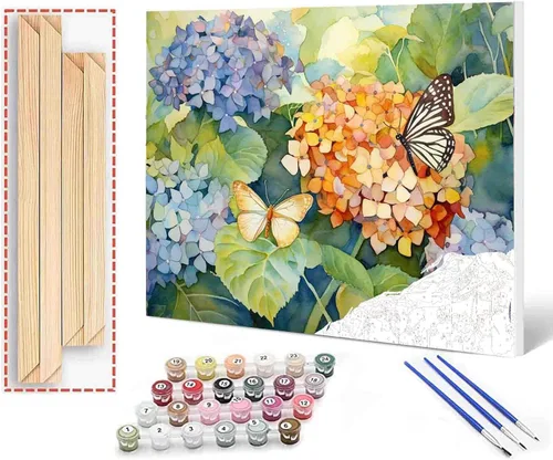 Miniatura 12 de Tucocoo Kits de pintura de paisaje de girasoles por números con pinceles y pigmento acrílico sobre lienzo para adultos, patrón de mariposas y flores