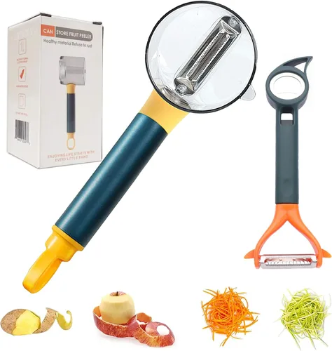 Miniatura 11 de Pelador de verduras con caja de almacenamiento, pelador de papas, pelador de almacenamiento, adecuado para zanahorias, papas, melones, gadgets, Verde