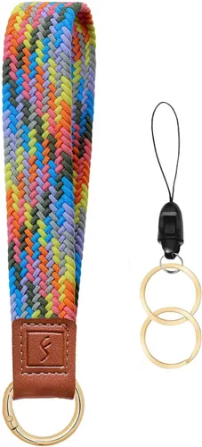 Miniatura 31 de Fishent Llavero elástico, bonito llavero de pulsera, cordón de muñeca tejido mejorado para llaves, llaveros para mujeres y hombres, llaves