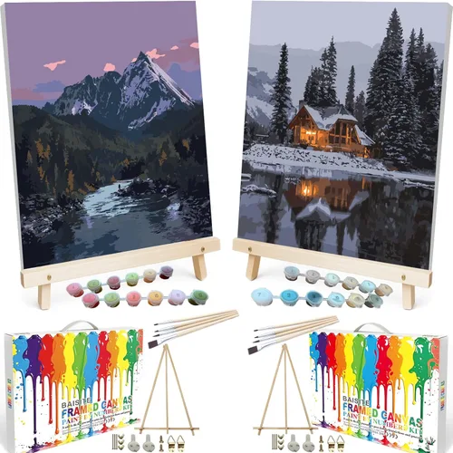 Miniatura 34 de BAISITE Kit de pintura por números para adultos principiantes, 12 pulgadas de ancho x 16 pulgadas de largo, paquete de 2 lienzos para kits