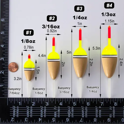 Miniatura 2 de Alwonder Paquete de 4 Bobbers para Pesca, Flotadores Deslizantes de Cuerpo de Madera de Balsa Flotante, Bobber Deslizante Ovalado de Alta 4-paquete
