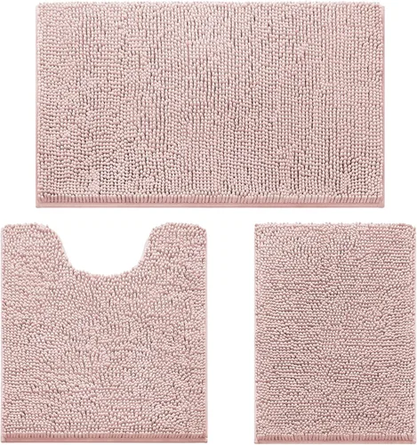 Miniatura 21 de HOMEIDEAS Juego de 3 alfombras de baño, ultra suaves, antideslizantes, absorbentes, de chenilla, juego de alfombrillas de baño para inodoro (beige)