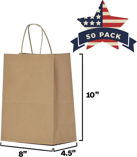 Miniatura 2 de Qutuus 50 bolsas de regalo de papel marrón de 8 x 4.5 x 10 pulgadas, bolsas de papel kraft con asas a granel, bolsa de regalo de tamaño mediano