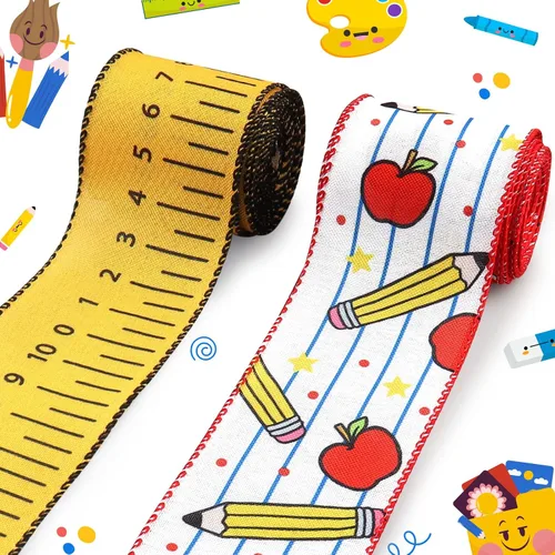 Miniatura 6 de Threetols 2 rollos de cinta de borde con alambre de 10 yardas, cinta de arpillera de números coloridos de 2.5 pulgadas, cinta de envoltura de regalo