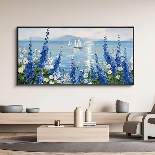 Miniatura 9 de XLSJERST Arte de Pared de Lienzo Azul Grande Pintura de Paisaje Marino - Cuadro de Paisaje con Textura Azul Marino Moderno Velero Obra de Arte