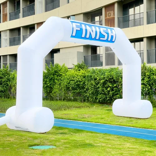 Miniatura 18 de Arco inflable de 20 pies de línea de acabado verde con potente soplador, arco inflable hexagonal al aire libre para carreras de 5 K, fiesta