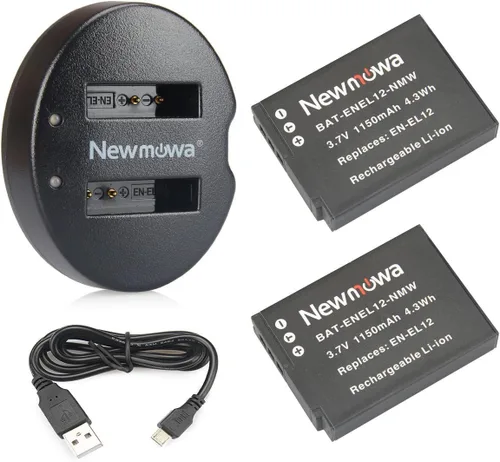 EN-EL12 Newmowa - Batería de repuesto (paquete de 2) y cargador USB dual para Nikon EN-EL12 y Nikon Coolpix AW100 AW100s AW110 AW110s AW120 P330