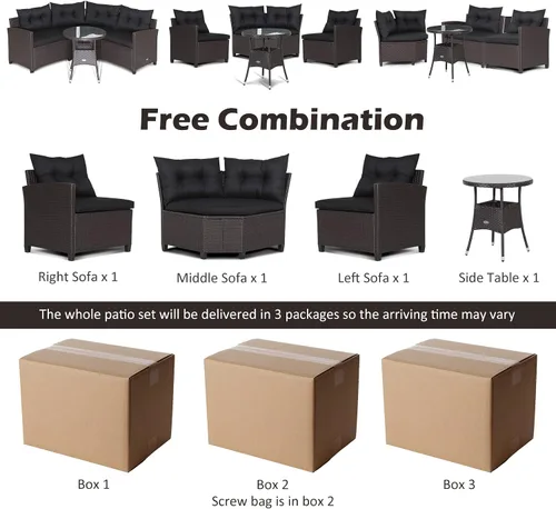 Miniatura 7 de Tangkula Juego de sofá modular de 4 piezas, media luna para todo tipo de clima, juego de muebles de patio esquineros resistentes con mesa auxiliar