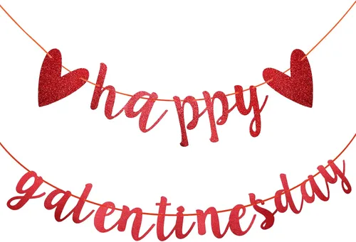 Miniatura 8 de Cartel de Feliz Día de Galentine – Decoración del Día de Galentine con purpurina rosa, pancarta de guirnalda de corazón rosa para damas, niñas