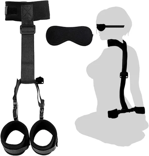 Juego de correas de cama para adultos y adultos, juego de correas de cama tamaño King, juego de amarres para tobillos y barra de muñeca, juego de