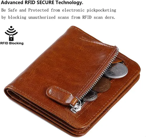 Miniatura 3 de Funtor Cartera de cuero para mujer, pequeña y compacta, con bolsillo doble, bloqueo RFID, para mujer