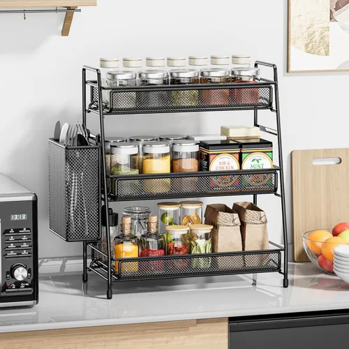 Miniatura 4 de EKNITEY Organizador de encimera de baño con estante de 3 niveles - Estante de especias de 3 niveles de metal, organizador de maquillaje, pequeña