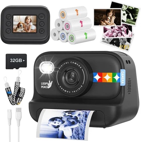 Miniatura 9 de Cámara de impresión instantánea en color para niños – Cámara para niños con 5 hojas de papel fotográfico de color, 48MP y video 1080P, 21 marcos