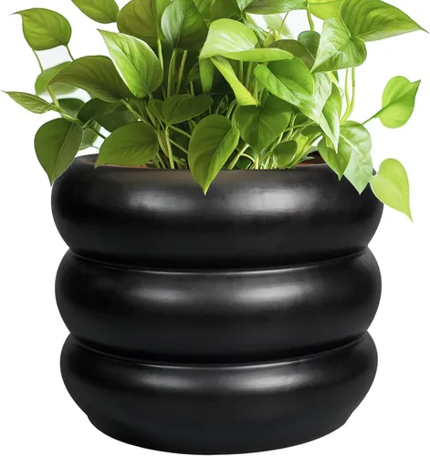 Maceta de cerámica SQOWL para plantas de 8 pulgadas - Maceta de interior con orificio de drenaje para plantas de exterior, maceta floral moderna
