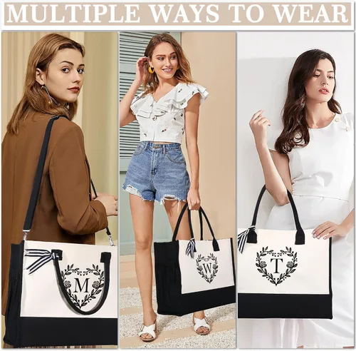 Miniatura 2 de YOOLIFE Regalos para mujeres – Bolsa de playa con monograma inicial con bolsa de maquillaje, día de la madre, regalos de cumpleaños para mujeres