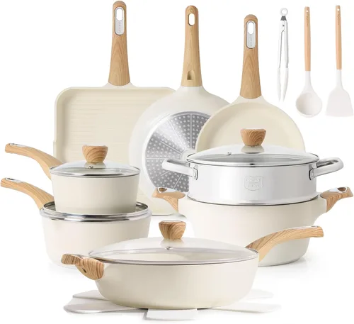 SENSARTE Juego de utensilios de cocina de cerámica, juego de ollas y sartenes antiadherentes, utensilios de cocina de inducción de 20 piezas, juego