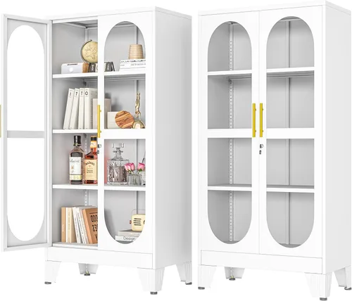 Miniatura 9 de PAOFIN Vitrina de Exhibición con Cerradura de 47" de Alto con Puerta de Vidrio, Gabinetes de Metal con 3 Estantes Ajustables, Gabinete Vitrina