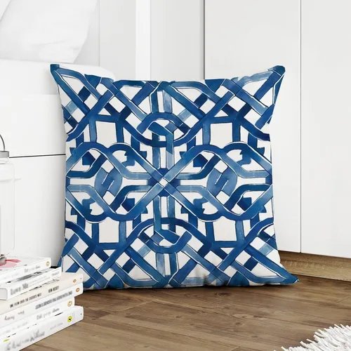 Miniatura 5 de Funda de cojín geométrica de enrejado de laberinto azul y blanco, funda de cojín decorativa de celosía Ming Trail, funda de almohada abstracta
