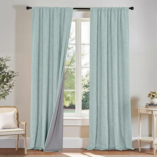 Miniatura 19 de PONY DANCE Cortinas de lino 100% opacas de 63 pulgadas de largo para dormitorio, sala de estar, oscurecimiento completo, bolsillo para barra