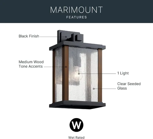 Miniatura 3 de Kichler Marimount 59018BK - Lámpara de pared para exteriores de 17 pulgadas en color negro, aplique de pared exterior de 1 luz con vidrio