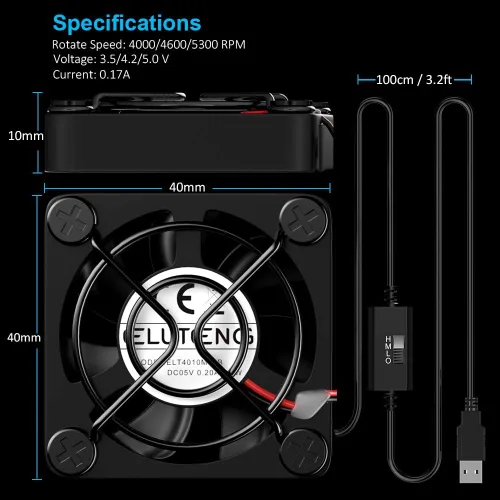 Miniatura 7 de ELUTENG Ventilador USB de 40 mm con control de 3 velocidades, ventilador USB de 5 V, 5300 RPM máx., ventilador de flujo alto VR, ventilador